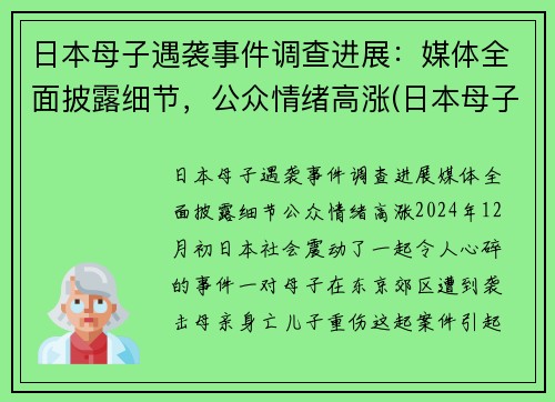 日本母子遇袭事件调查进展：媒体全面披露细节，公众情绪高涨(日本母子四人火灾)