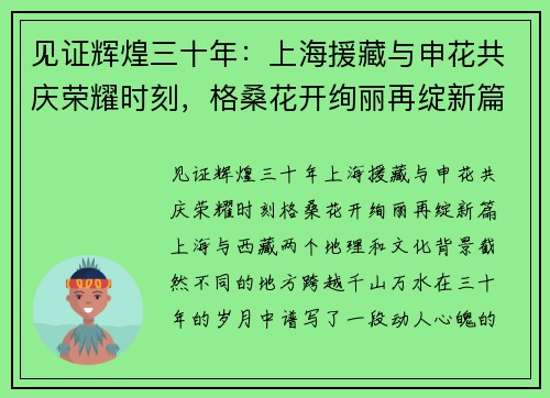 见证辉煌三十年：上海援藏与申花共庆荣耀时刻，格桑花开绚丽再绽新篇