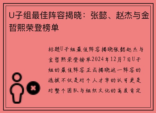 U子组最佳阵容揭晓：张懿、赵杰与金哲熙荣登榜单