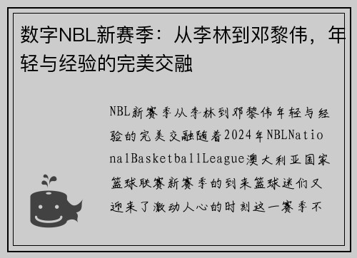 数字NBL新赛季：从李林到邓黎伟，年轻与经验的完美交融