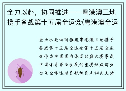 全力以赴，协同推进——粤港澳三地携手备战第十五届全运会(粤港澳全运会开幕式)