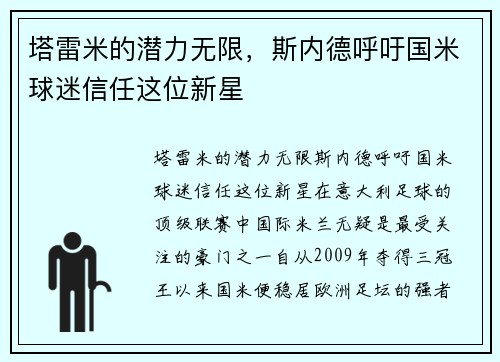 塔雷米的潜力无限，斯内德呼吁国米球迷信任这位新星