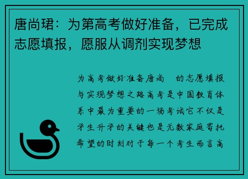 唐尚珺：为第高考做好准备，已完成志愿填报，愿服从调剂实现梦想